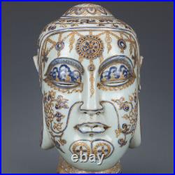 10.2 China Porcelain Painting Gold Flower Pattern Shakyamuni Buddha Head Statue