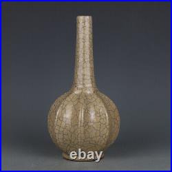 10.2 good China Jingdezhen Ge Kiln Porcelain Gold Wire Eight Edges Vase