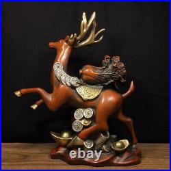 10.8 Rare China porcelain Pure copper Gilded genuine gold deer statue