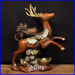 10.8 Rare China porcelain Pure copper Gilded genuine gold deer statue