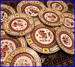 10 IMPERIAL YELLOW chinese porcelain famille rose gold plate insect bug dinner