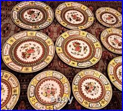 10 IMPERIAL YELLOW chinese porcelain famille rose gold plate insect bug dinner