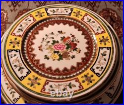 10 IMPERIAL YELLOW chinese porcelain famille rose gold plate insect bug dinner