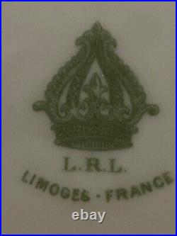 10 LRL Limoges DESSERT PLATES Pink Vining Roses Antique 1920s Scalloped Gold Tri