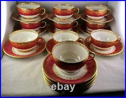 10 Limoges Snowflake Red Verge Tea Cup & Saucer Sets Pouyat Wanamaker Antique