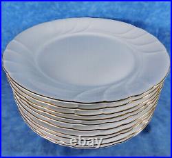 10 Mikasa WEDDING BAND GOLD Fine China Embossed Dinner Plates- Minty- L9709