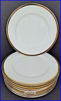(10) Pier 1 Porcelain Gold Band On White 11 Inch Dinner Plates Excellent China