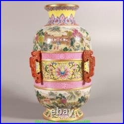 10''Qing Qianlong Enamel Colour Porcelain Gold landscape Bottle Flower Vase 10''Qing Qianlong Enamel Colour Porcelain Gold landscape Bottle Flower Vase