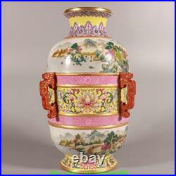 10''Qing Qianlong Enamel Colour Porcelain Gold landscape Bottle Flower Vase 10''Qing Qianlong Enamel Colour Porcelain Gold landscape Bottle Flower Vase