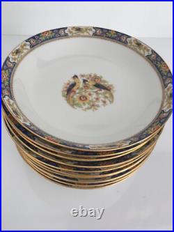 10 Vintage Limoges France Bowls with Birds & Gold Trim D 7.25 Gorgeous