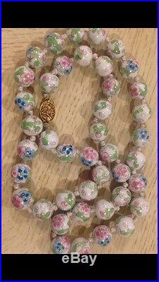 10k Gold Hand Painted Porcelain Bead Necklace