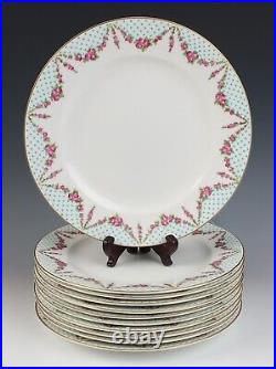 11 Antique George Jones English China Pink Rose Swags Jeweled Plates Porcelain