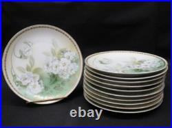 11 Vintage Hand Painted Floral Gold Trim Porcelain 7'' Plates Germany 1930's
