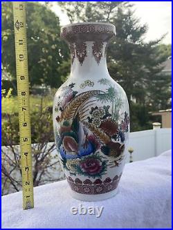 12.5 Inch Porcelain Vase Gold Rim Flower-Birds Design China Fast Free Shipping