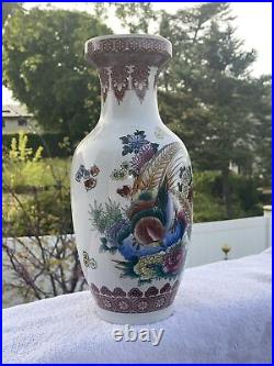 12.5 Inch Porcelain Vase Gold Rim Flower-Birds Design China Fast Free Shipping