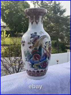 12.5 Inch Porcelain Vase Gold Rim Flower-Birds Design China Fast Free Shipping