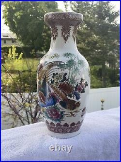 12.5 Inch Porcelain Vase Gold Rim Flower-Birds Design China Fast Free Shipping