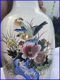 12.5 Inch Porcelain Vase Gold Rim Flower-Birds Design China Fast Free Shipping