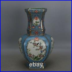 12.6 Chinese Porcelain Famille Rose Draw Gold Flowers and Birds Hexagon Vase