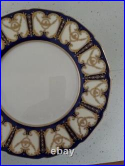 12 Antique 1920s Royal Doulton China Cobalt Blue Gold Decorated Dinner Plates