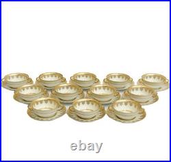 12 Bohemia Czech Stouffer Decorated Porcelain Bouillon Bowls & Underplates c1940