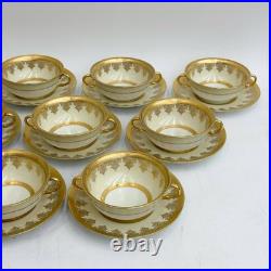 12 Bohemia Czech Stouffer Decorated Porcelain Bouillon Bowls & Underplates c1940