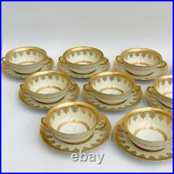 12 Bohemia Czech Stouffer Decorated Porcelain Bouillon Bowls & Underplates c1940