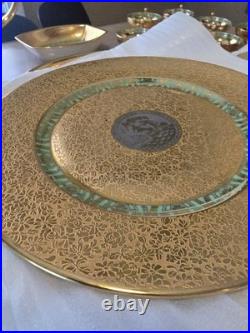 12 Bohemia Czechoslovakia 24K Incrusted Gold Platinum Dinner Plates 10 Green 12 Bohemia Czechoslovakia 24K Incrusted Gold Platinum Dinner Plates 10 Green