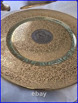 12 Bohemia Czechoslovakia 24K Incrusted Gold Platinum Dinner Plates 10 Green