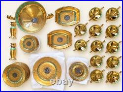 12 Bohemia Czechoslovakia 24K Incrusted Gold Platinum Dinner Plates 10 Green