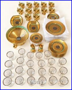12 Bohemia Czechoslovakia 24K Incrusted Gold Platinum Dinner Plates 10 Green