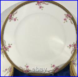 12 CAULDON Bone China Set Of 12 Gold Rim W Roses Dinner Plates L8486 10 1/4