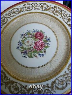 (12) Gda Limoges France Finest French Ivory China Dinner Plates Roses&gold Field