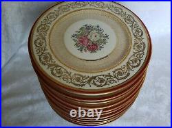 (12) Gda Limoges France Finest French Ivory China Dinner Plates Roses&gold Field