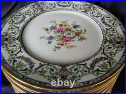 12 Gda Limoges France Finest Ivory China Dinner Plates Gold Field Floral Gerland