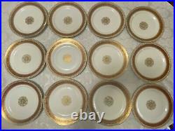 12 J Pouyat LIMOGES DINNER PLATES Antique 10+ Gold Lace Tracery Medallion & Rim