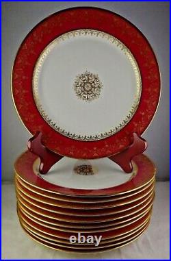 12 Limoges Snowflake Red Verge Luncheon Plates Pouyat Wanamaker Antique China