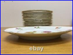 12 Louis Lourioux (LOL18) China FLOWERs withGold Trim 9 3/4 Luncheon Plates