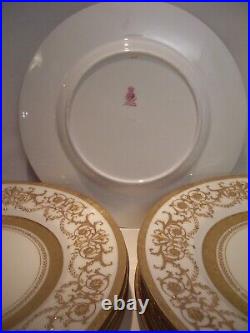 12 Minton For Tiffany Raised Gold Encrusted Presentation Dinner Plates 10 1/2