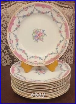 12 Ovington Bros & Sons Bone China Floral 9 in Luncheon Plates with Gold Rim 19524