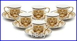 12 Piece Euro Porcelain Medusa Fine Bone China Tea Cup Sets 24K Gold White