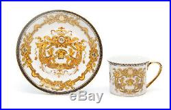 12 Piece Euro Porcelain Medusa Fine Bone China Tea Cup Sets 24K Gold White