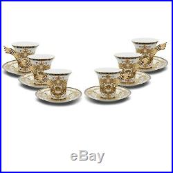 Gold Wing 3 Piece Euro Porcelain Medusa Fine Bone China Tea Cup Set w/ Spoon 