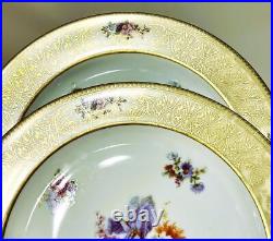 12 Tirschenreuth TR195 Vintage Bavaria Cabinet Dinner Plates Gold Scroll Floral