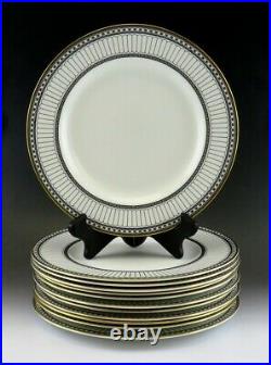 12 Vintage Porcelain Bone China Wedgwood Colonnade Black Gold Dinner Plates