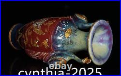 13.5China Porcelain Song Jun kiln Kiln Varying Glaze Gold Phoenix Pattern Vase