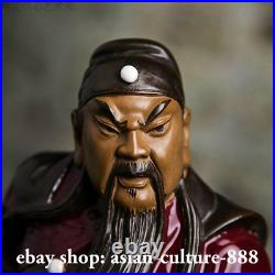 13 China Wucai Porcelain Pottery Guan Gong Yu Warrior God Sword Guangong Statue