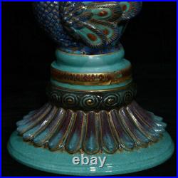 13 Chinese Green Glaze Old Gold Porcelain Peacock Peafowl Bird Cup Glass Pair