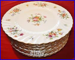 13 Vintage Minton Marlow S309 Porcelain China Floral Gold Dinner Plates