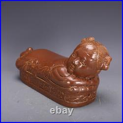 14.3 China Song Ding Kiln Violet Gold Glaze Porcelain Doll Pillow Statue 14.3 China Song Ding Kiln Violet Gold Glaze Porcelain Doll Pillow Statue